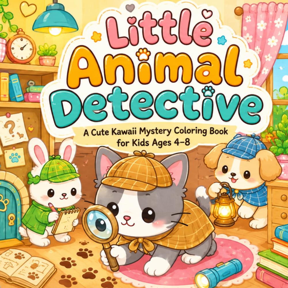 Little Animal Detective: A Cute Kawaii Mystery Coloring Book for Kids Ages 4–8 with Animal Detectives, Clue Hunts, Secret Missions, Sneaky Investigations, and Easy One-Sided Coloring Pages