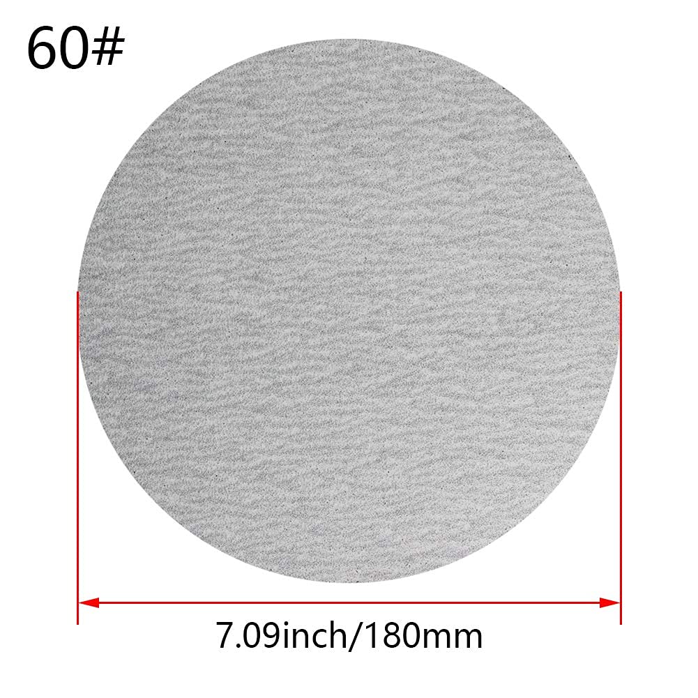Auniwaig 50 Pcs 7-Inch Aluminum Oxide White Dry Hook and Loop Sanding Discs Flocking Sandpaper 60 Grit