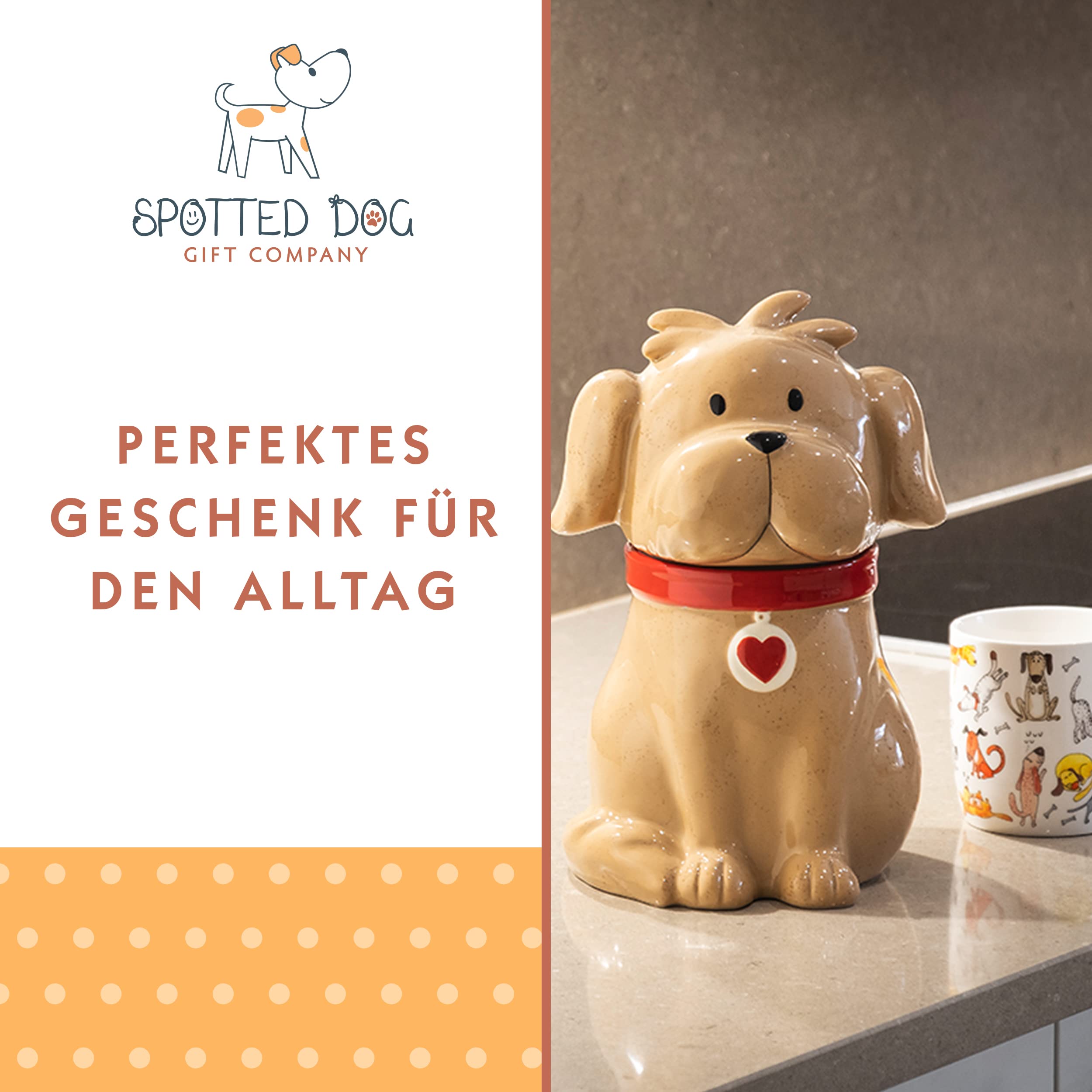 SPOTTED DOG GIFT COMPANY Keksdose Keramik, Vorratsdose mit Deckel, Hunde Cookie Jar für Kekse, Hundeform Leckerli Dose, Geschenke für Hundebesitzer Hundeliebhaber Frauen Männer (Braun)