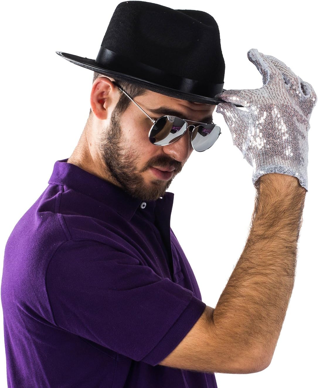 Funny Party Hats Set of 3 - Fedora Hat Sequin Glove and Sunglasses - Image 5