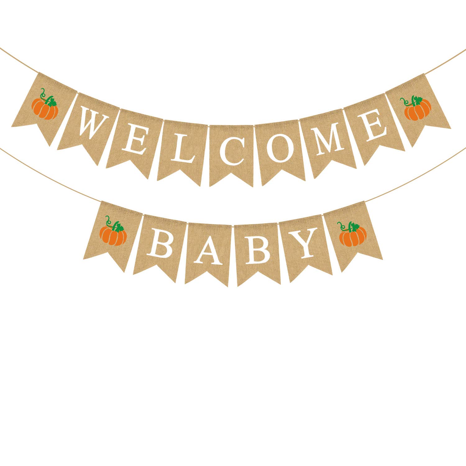 Rainlemon Jute Burlap Welcome Baby Banner - Fall Pumpkin Baby Shower Garland Decoration