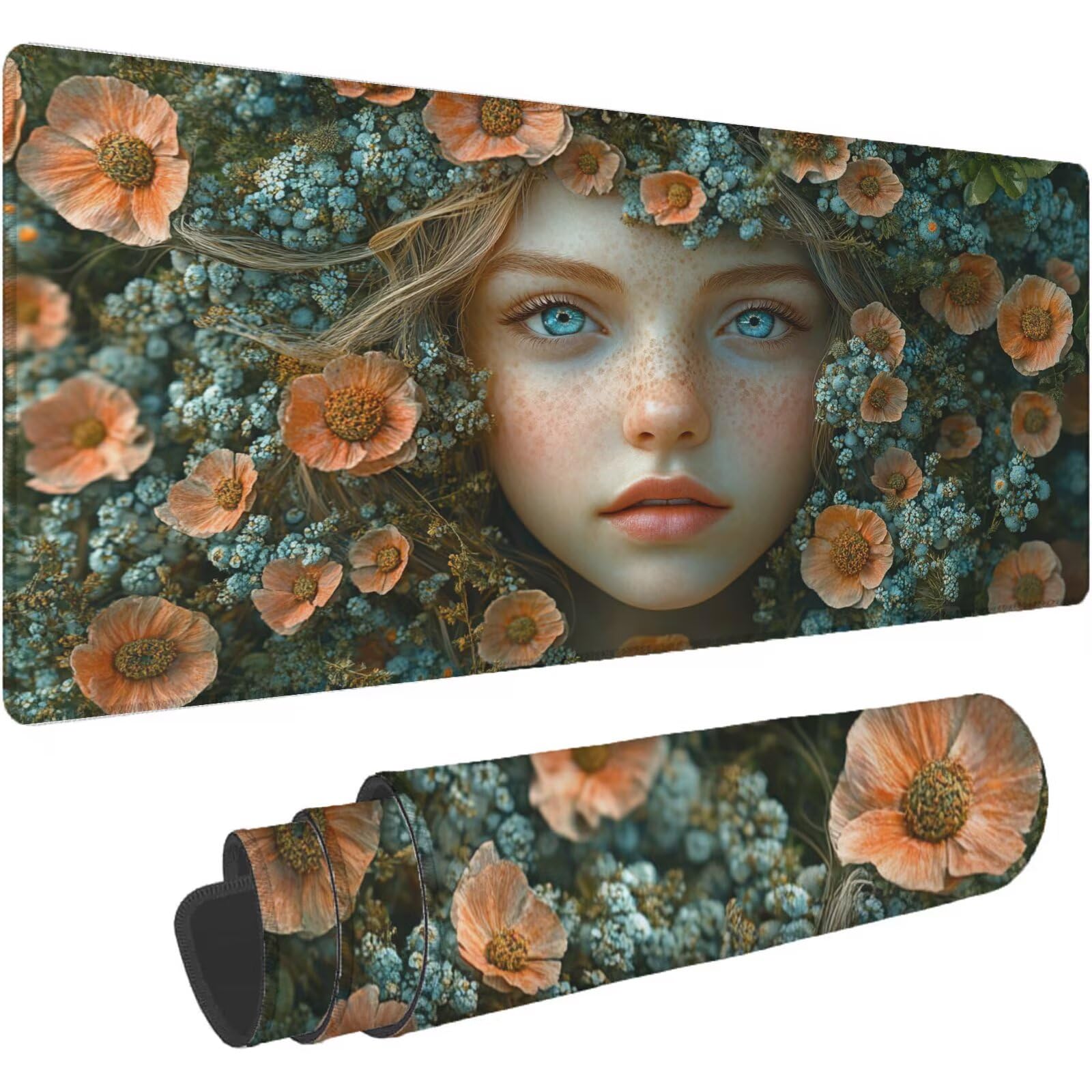 Podkładka pod mysz XXL 1600 x 800 mm spalona pomarańczowa podkładka pod mysz kwiaty mata podkładka pod mysz do gier antypoślizgowa gumowa podstawa zszyte krawędzie akcesoria biurowe do gier do biura