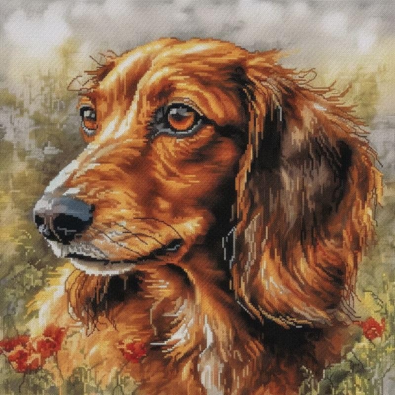Image of Flower Dachshund 11CT Cross Stitch Kits for Beginners Color Printed Stamped Cross-Stitch Supplies Needlework Printed Embroidery Kits DIY Kits Needlepoint Starter Kits 50x50cm(X44)