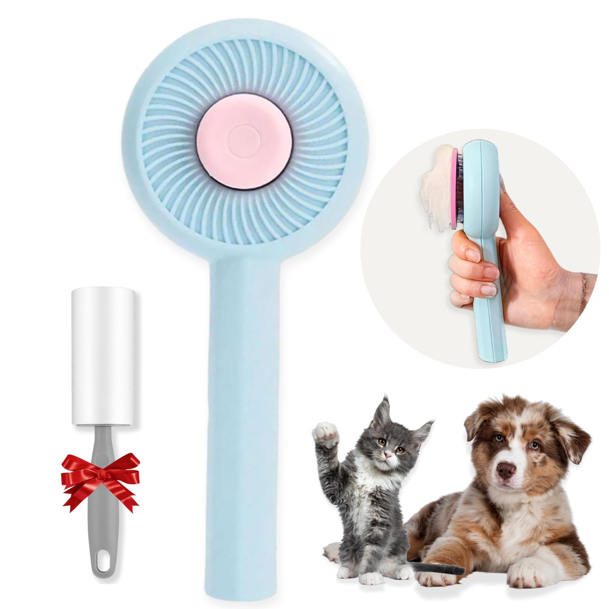 Cepillo Para Gatos y Cepillo Para Perros de Pelo Corto y Pelo Largo, Peine Para Gatos, Peine Para Perros, + Rodillo Quitapelusas Para Mascotas, Pet brush, Autolimpiante Para Perro Gato Conejo
