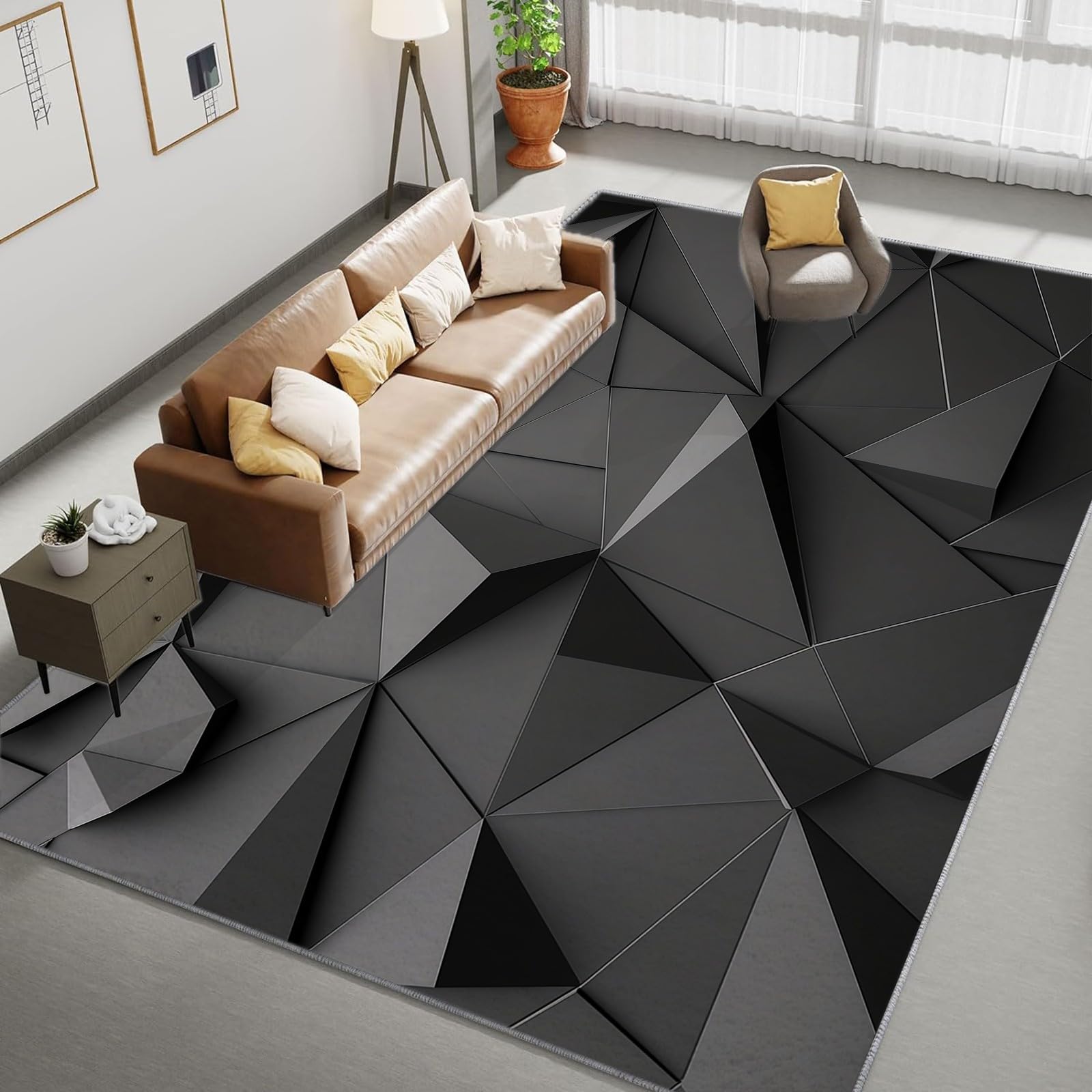 Tappeto Soggiorno 160x230 cm Triangolo Geometrico Grigio Tappeti Moderni Camera da Letto Antiscivolo, Lavabile Cucina Pavimento Tappeti di Zona, per ingresso soggiorno camera da letto