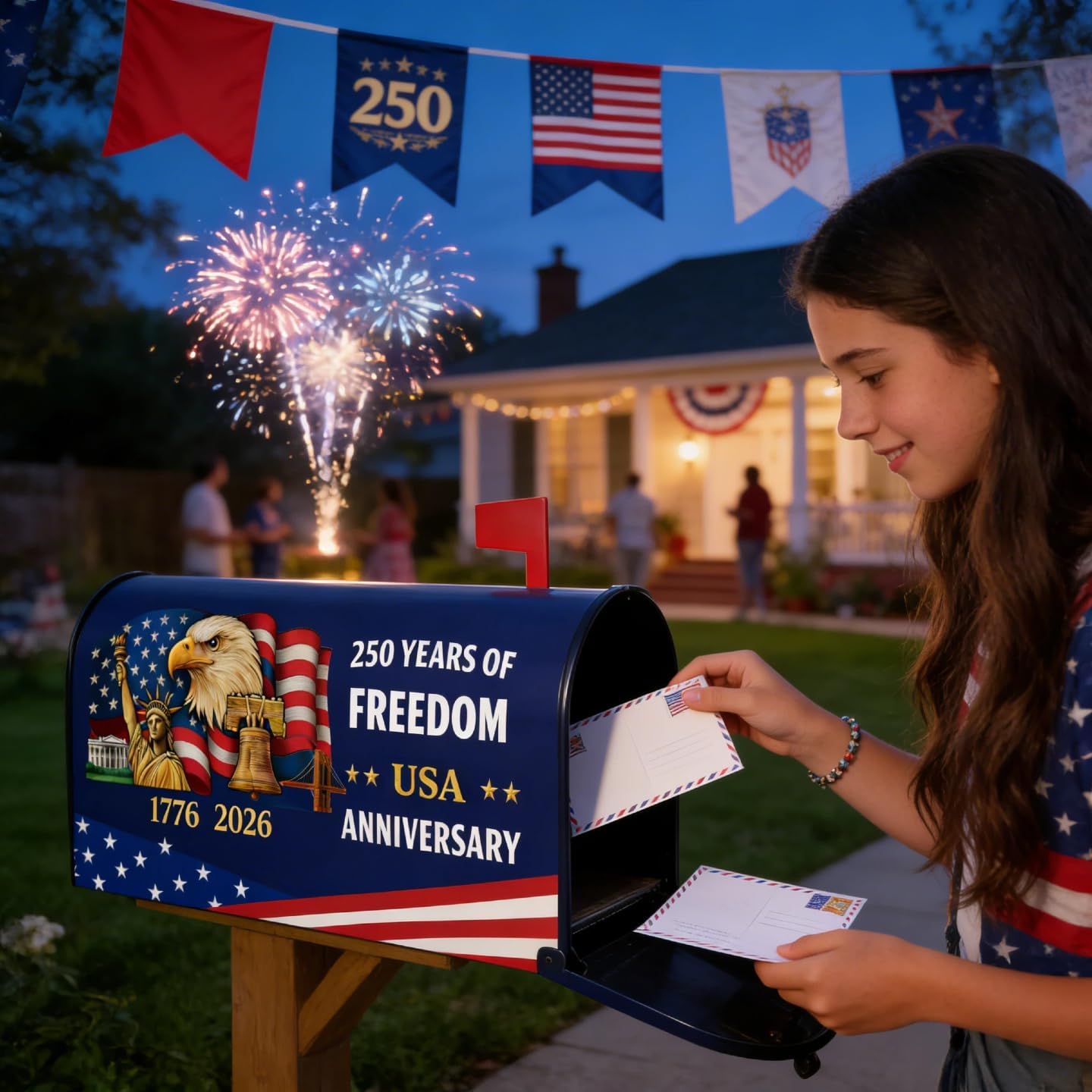 USA 250th Anniversary Magnetic Mailbox Cover 250 Years of Freedom Eagle Magnetic Mailbox Cover，Patriotic Flag Mail Post Box Covers for Outdoor Yard Garden Decor Standard Size 18" x 21"