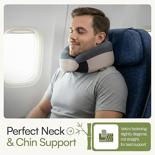 Miniatura 4 de Almohada de cuello de viaje de espuma viscoelástica de carbón de bambú transpirable para dormir en avión con soporte de barbilla de 360, diseño sin