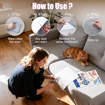 12PCS Cat Scratch Furniture Protector, Single Sided Couch Protectors Tape from Cats Claws Scratching, Transparent Sticky Sheets Proof Clawing Sofa Corner Protection Cover Anti Scratch for Furniture