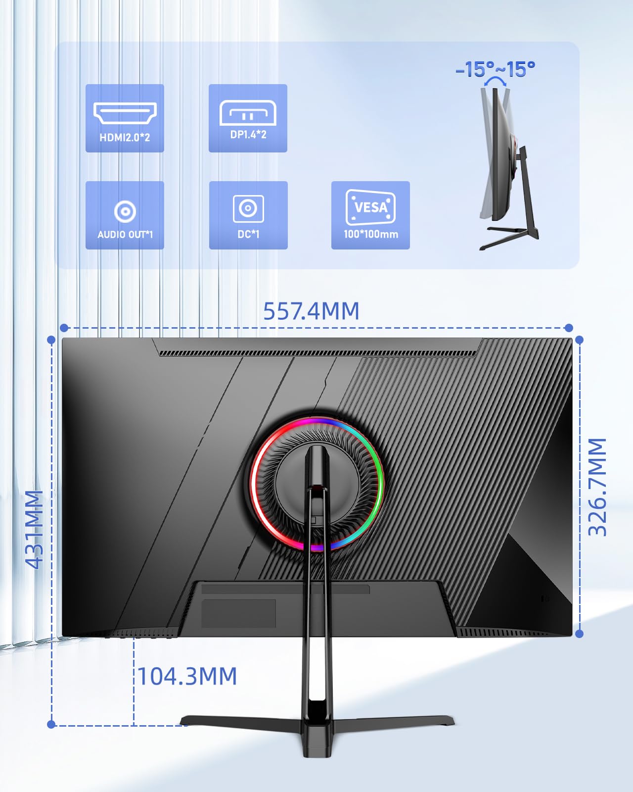 FYHXele Monitor para juegos de 24.5 pulgadas, 320 Hz, monitor de computadora FHD 1920 x 1080, 1 Ms sin marco 100% Srgb, retroiluminación LED, cuidado de los ojos Freesync 2 Displayport, 2 x HDMI