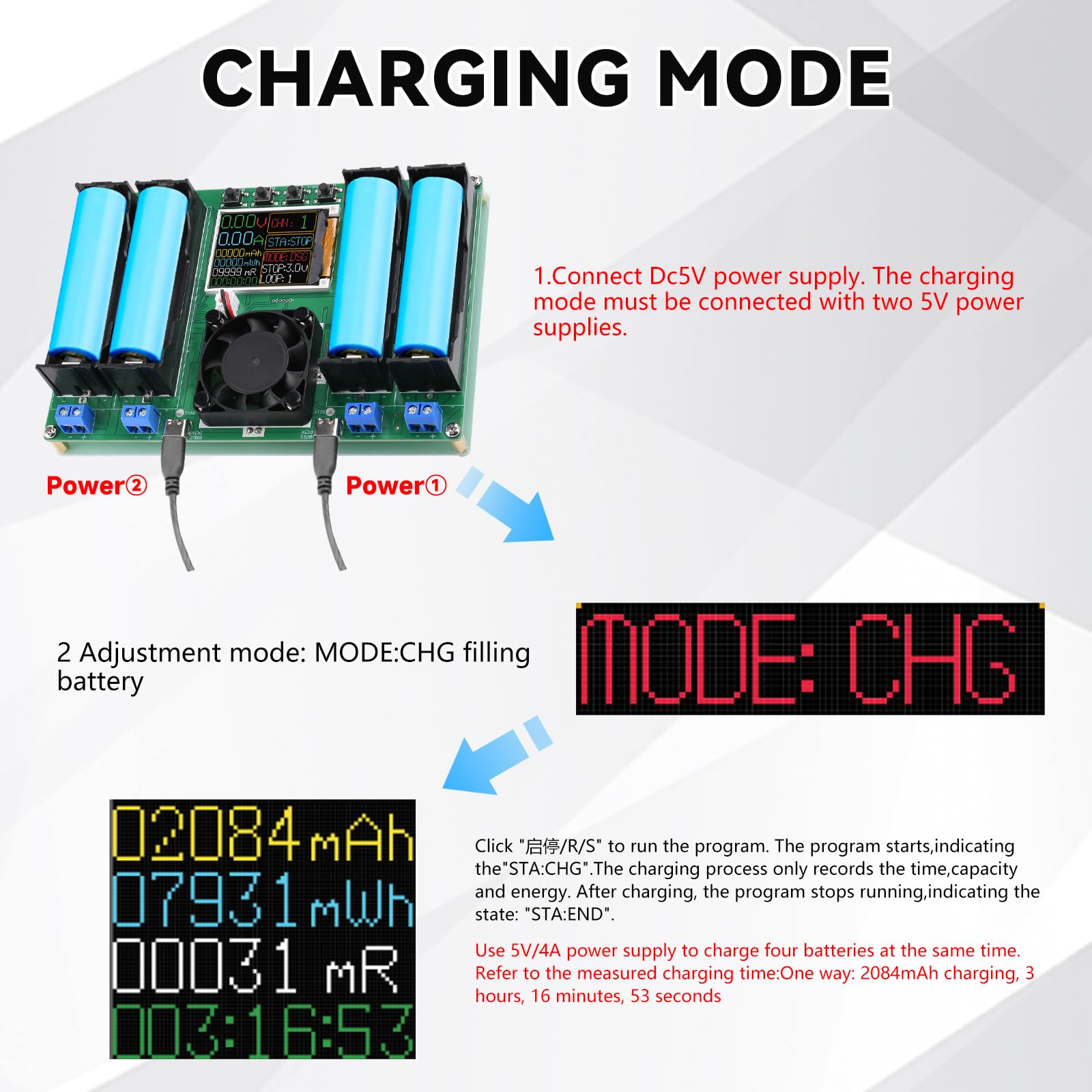 Batteriekapazitätstester DC5V Batterie-Innenwiderstandstester Modul Kapazität Spannung Strom Leistung mit Typ-C LCD-Display für Lithiumbatterie 4 Kanäle