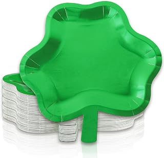 50Pcs St. Patrick's Day Paper Plates Green Shamrock Shaped Disposable Plates Foil Green Lucky Clover Dinner Plates Heavy Duty for Irish Holiday Party Table Decor, 11 x 10.5 Inch