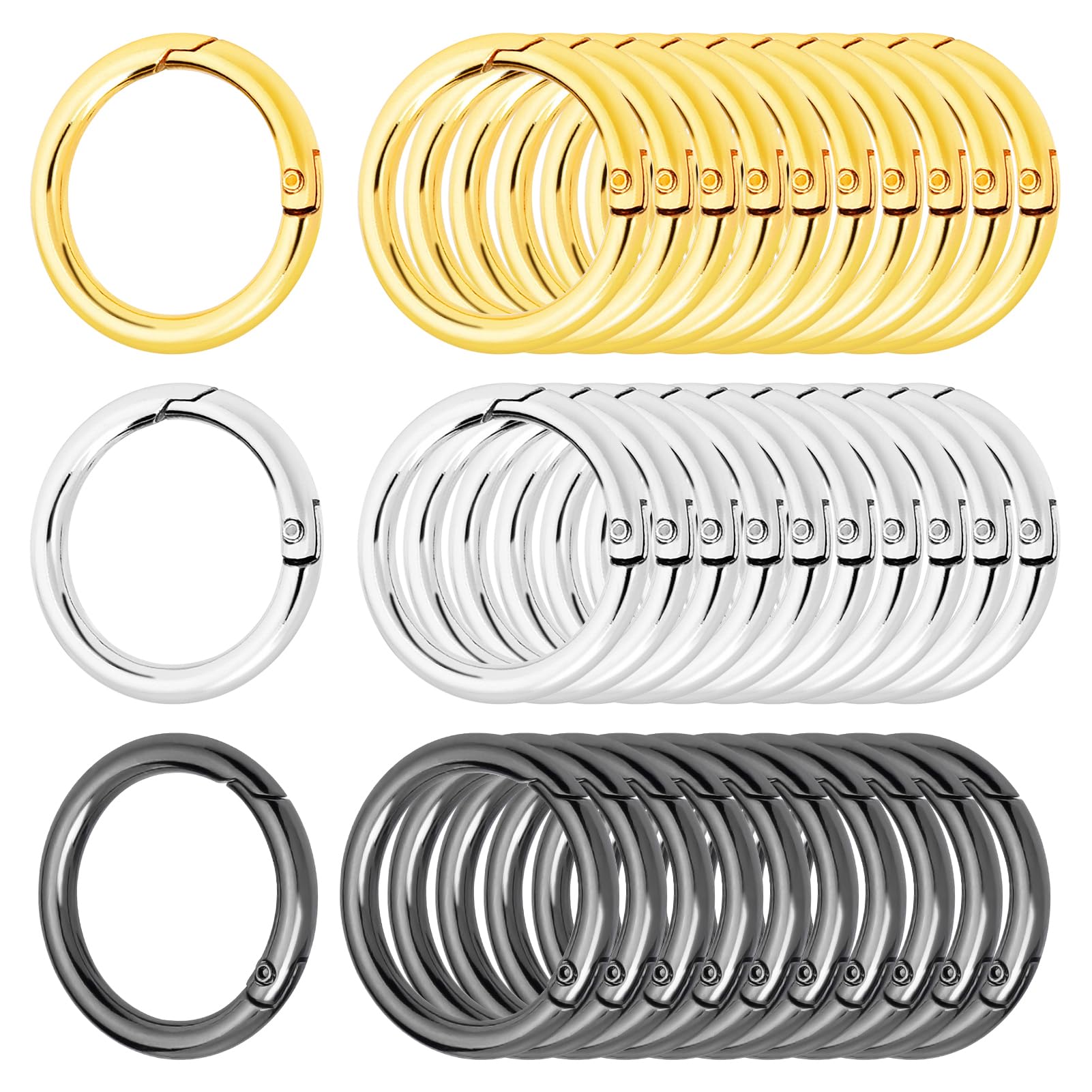 30 Pezzi Anelli Apribili per Borse, Moschettoni Ganci per Borse Uncinetto in Lega di Zinco per Borse Portachiavi Progetti Artigianali, Decorazioni e Accessori Fai-da-Te, Tre Colori Eleganti (27mm