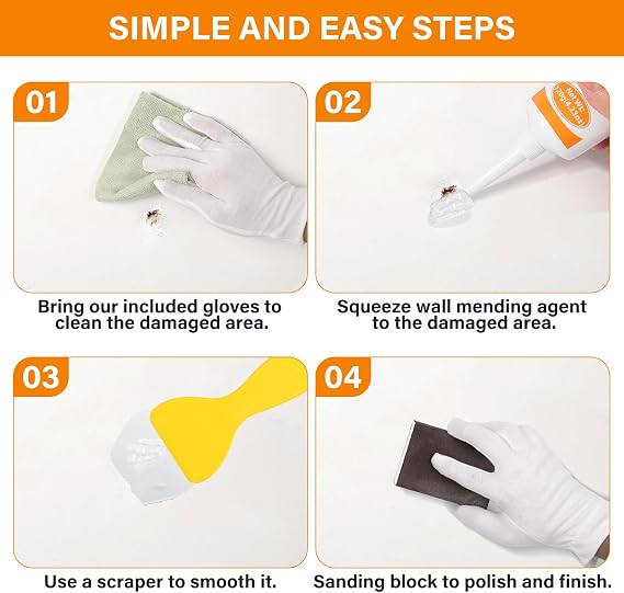 MAPVOLUT Drywall Repair Kit, 2 Pack Wall Mending Agent with 2 Scraper, Proective Gloves, Quick and Easy Solution to Fill The Holes and Crack for Home Wall, Plaster Wall Dent Repair
