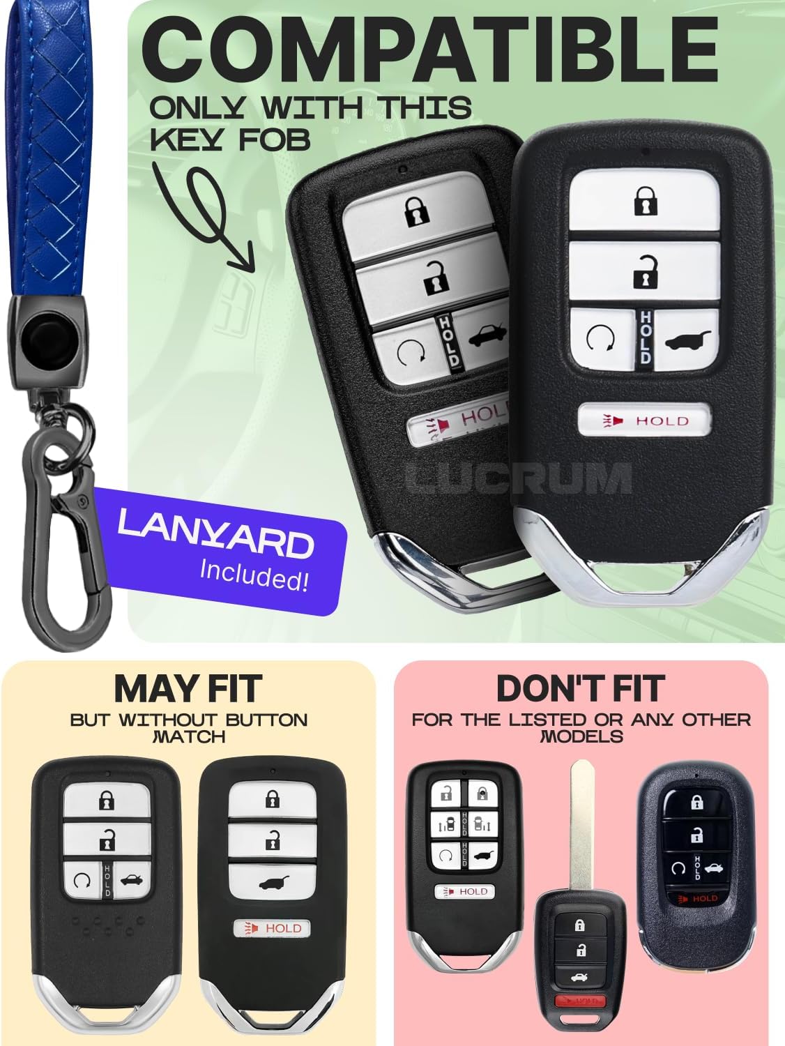 Lucrum Compatible with Honda Key Fob Cover & Keychain image 2