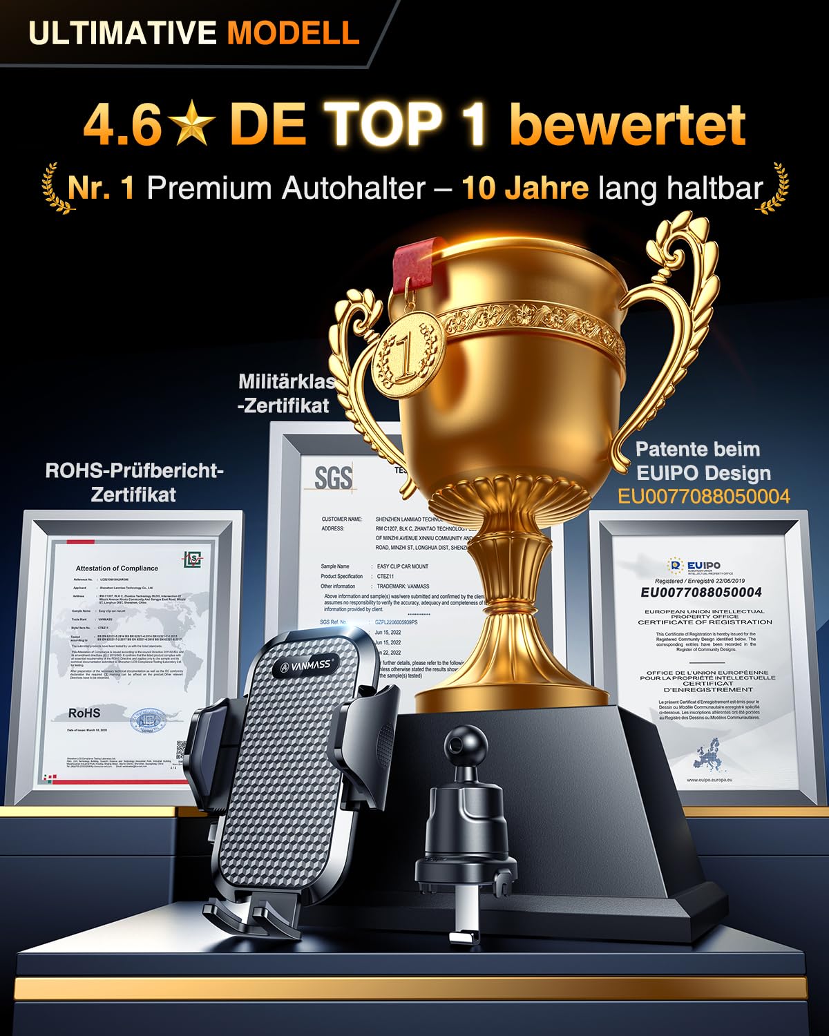 VANMASS 2026 Militärische Handyhalterung Auto Bombenfest Lüftungshaken Handy Halterung Auto Lüftung 100% Sicherer Griff Handyhalter 360°Drehbar Autohalterung Handy Auto für iPhone Samsung Smartphone