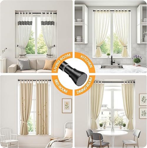 Miniatura 8 de Varillas de tensión para ventanas de 28 a 48 pulgadas, barra de cortina de tensión negra, barra de tensión pequeña, sin taladro, antideslizante,