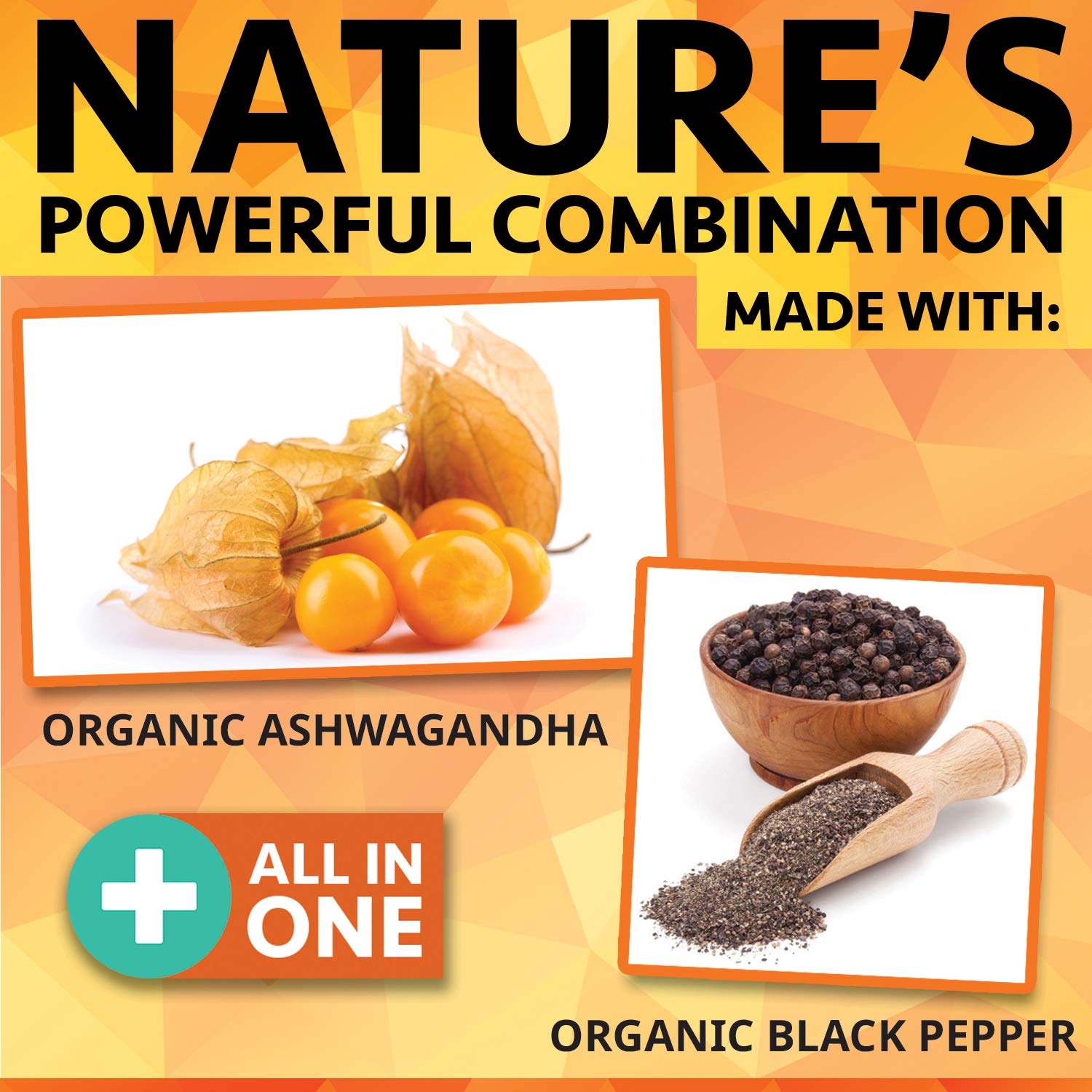 Organic Ashwagandha with Black Pepper 180 Capsules 1950mg Maximum