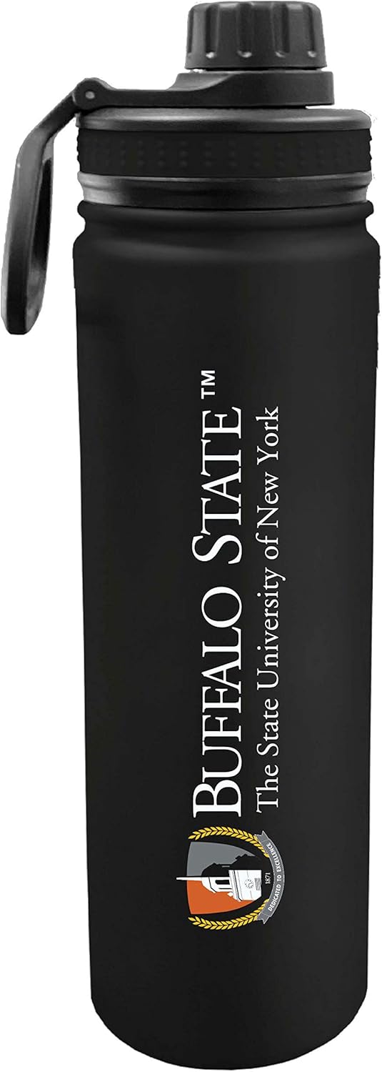 The Fanatic Group Buffalo State Dual Walled Stainless Steel Sports Bottle, Design-1 - Black