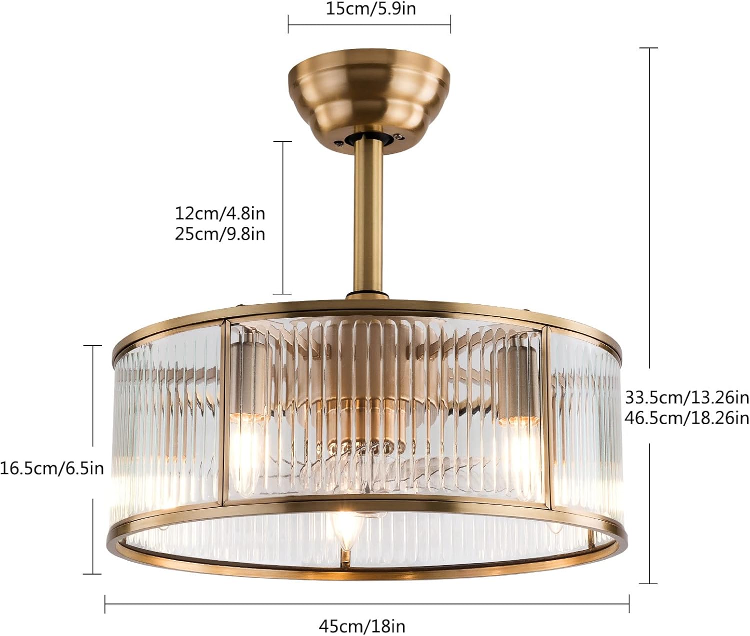 OUKANING Caged Fandelier Ceiling Fan with Light, Golden Ceiling Fans with Remote Control & Noiseless 35db - Farmhouse Rustic Bladeless Outdoors for Bedrooms, Dining Rooms, Kitchens and Living Rooms crystal