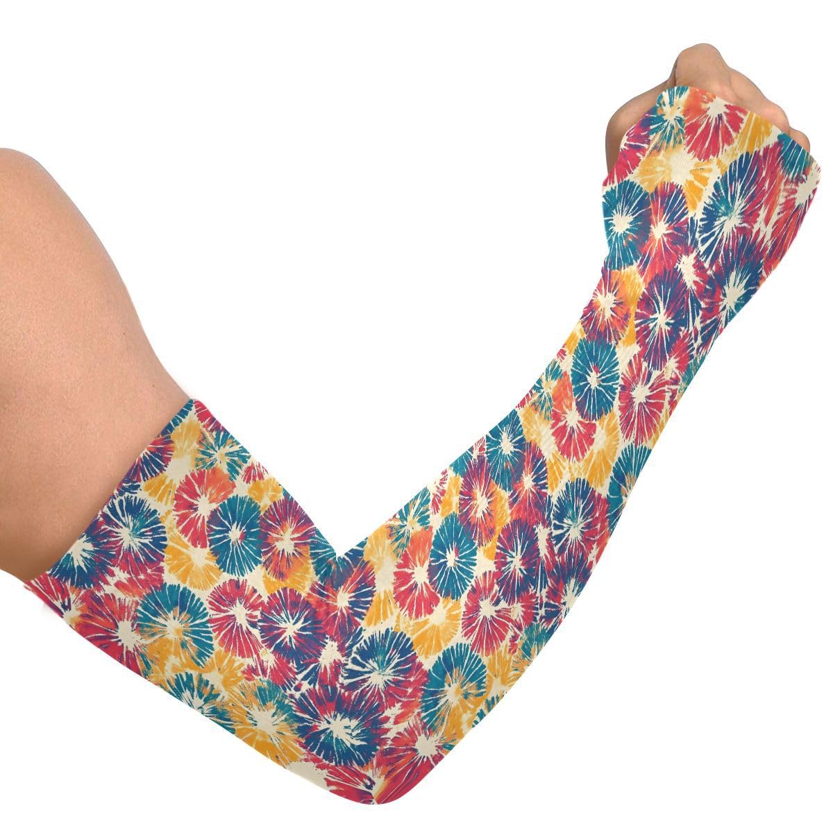 ALAZA Printing Tie Dye Gardening Sleeves Cooling Arm Sleeves Sun Protection Thumb Hole Arm Covers for Women Men