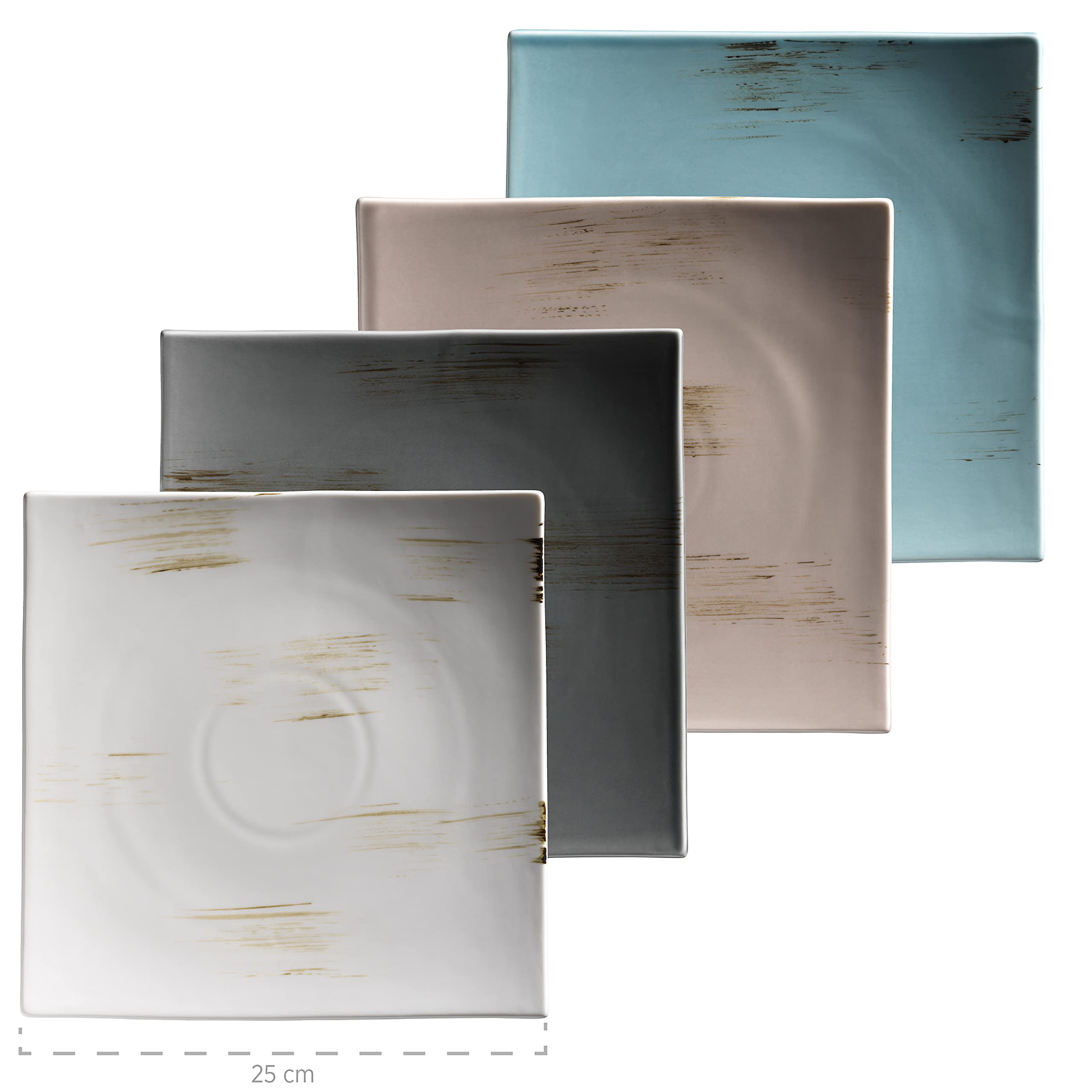MÄSER 931448 Serie Derby, set di stoviglie premium con piatti quadrati per 4 persone in qualità gastronomica, servizio moderno combinato, 16 pezzi, colori pastello, porcellana durevole