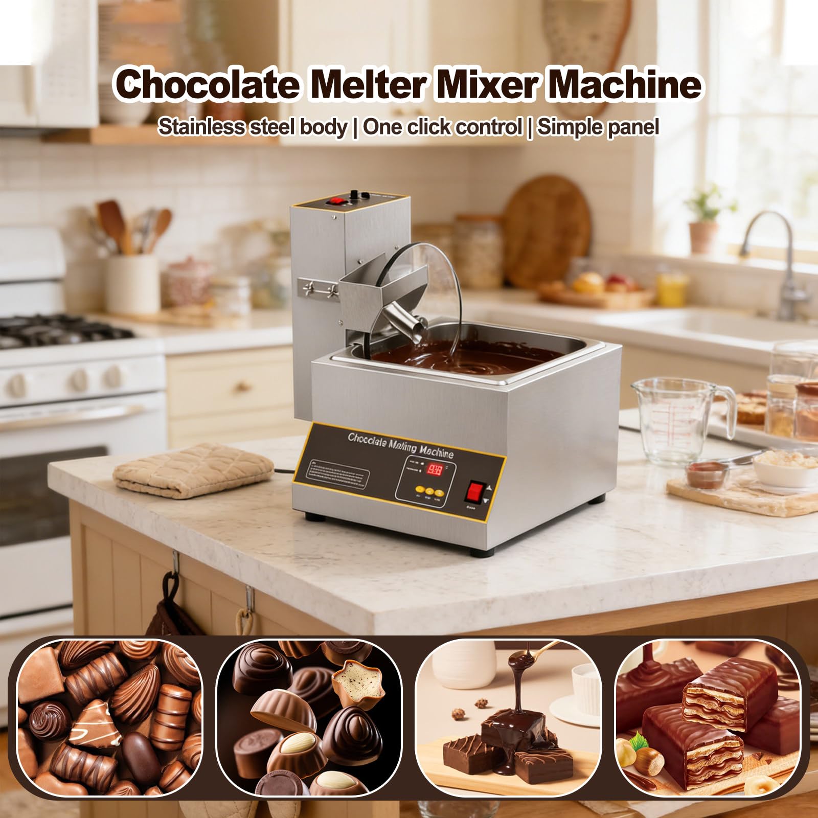 Tempéreuse à Chocolat | Fondoir électrique en Acier Inoxydable | Usage Professionnel de Table | Idéale pour Le Chocolat, Le Beurre et la crème | pour boulangeries, hôtels et cafés 12kg