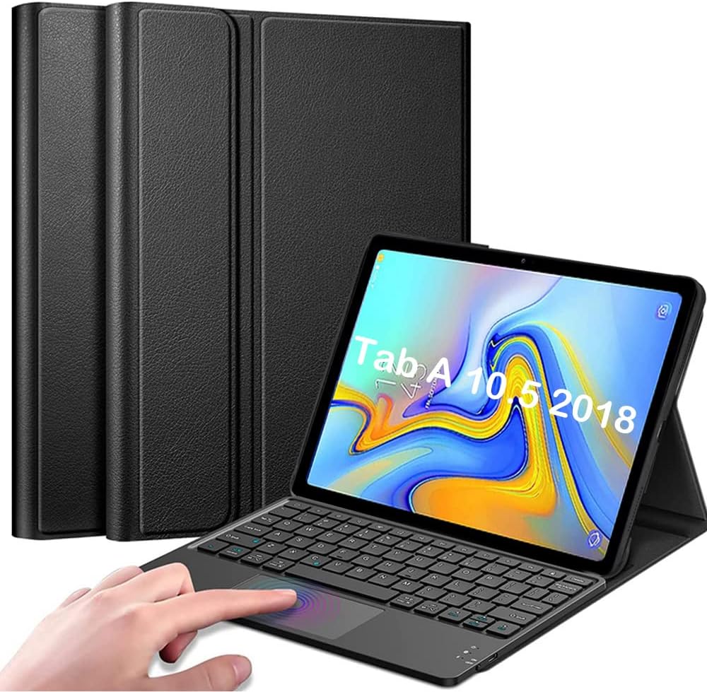 TouchPad Keyboard Case for Galaxy Tab A 10.5 (SM-T590 / T595 / T597), Magnetically Detachable Wireless Bluetooth Keyboard with PU Leather Stand Cover for Galaxy Tab A 10.5 (2018 Release), Black