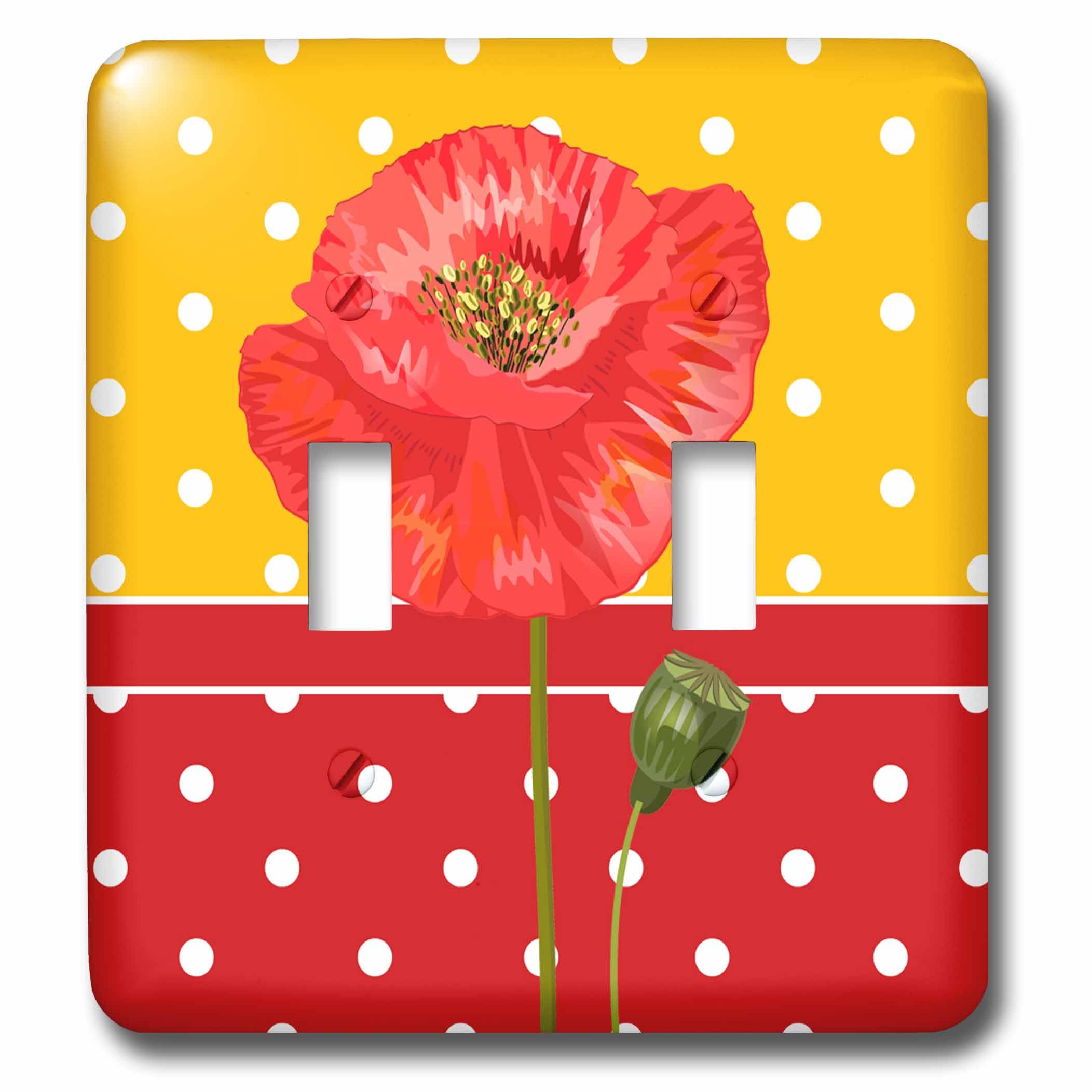 Interrupteur à bascule coquelicot rouge et pois jaunes 3dRose