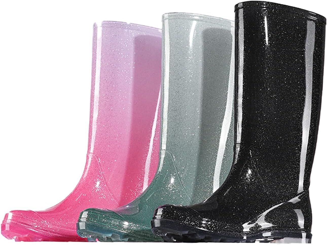 Womens Rain Boots Glitter Tall Rainboots Waterproof Garden Boots Mud Boots Outdoor Rain Shoes for Women/Girls
