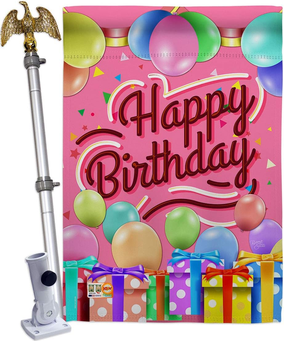 Celebrate Happy Birthday House Flag Dowel Set Celebration Cake Gift Present Candy Bouquet Occasion Anniversary Party Small Decorative Yard Banner Made In USA 28 X 40