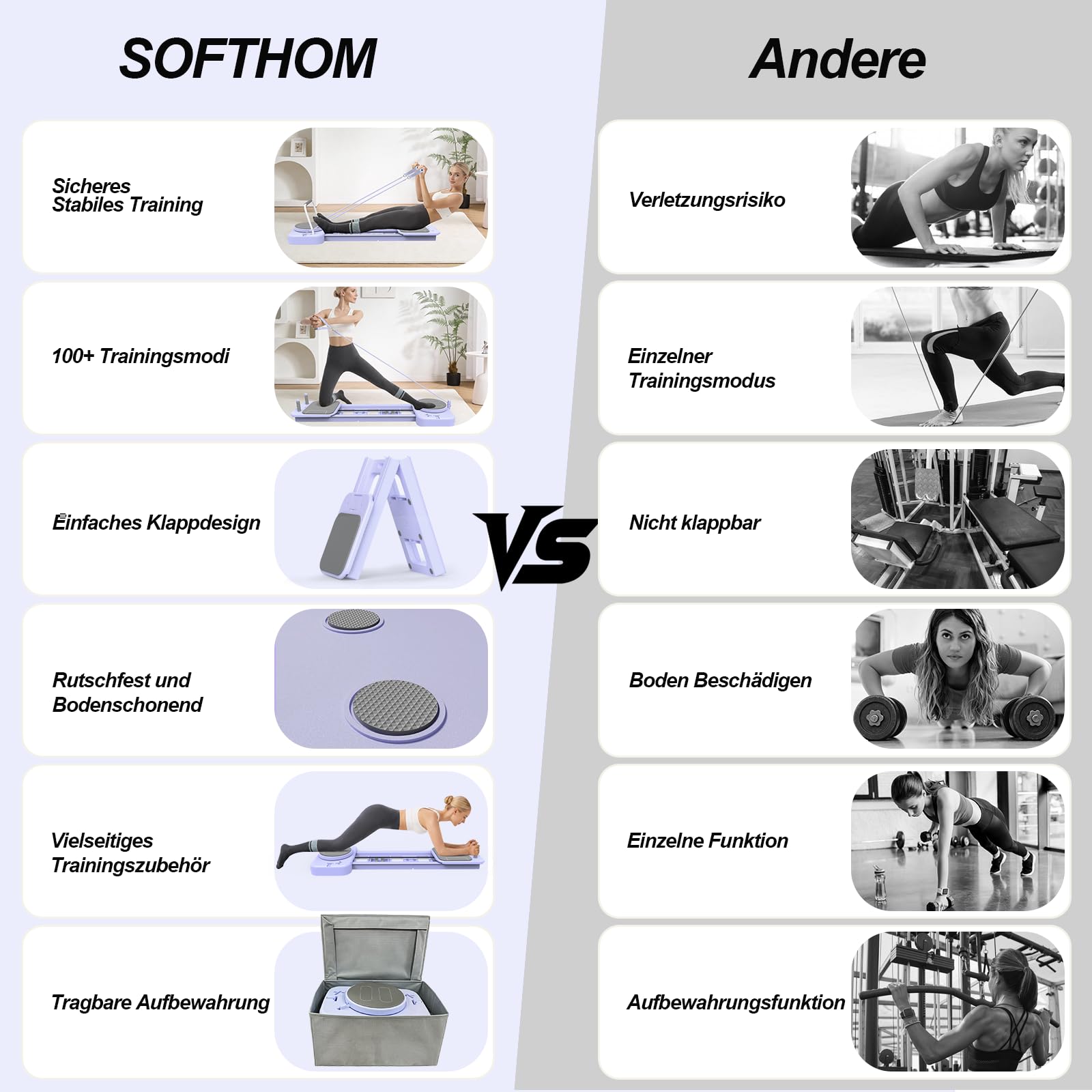 Pilates Reformer Pieghevole per Casa, Multifunzione Tavola da Pilates, Mini Kit Pilates con Rimbalzo Automatico, Corda Elastica, Sercizi Addominali&Allenamento Completo, Home Gym