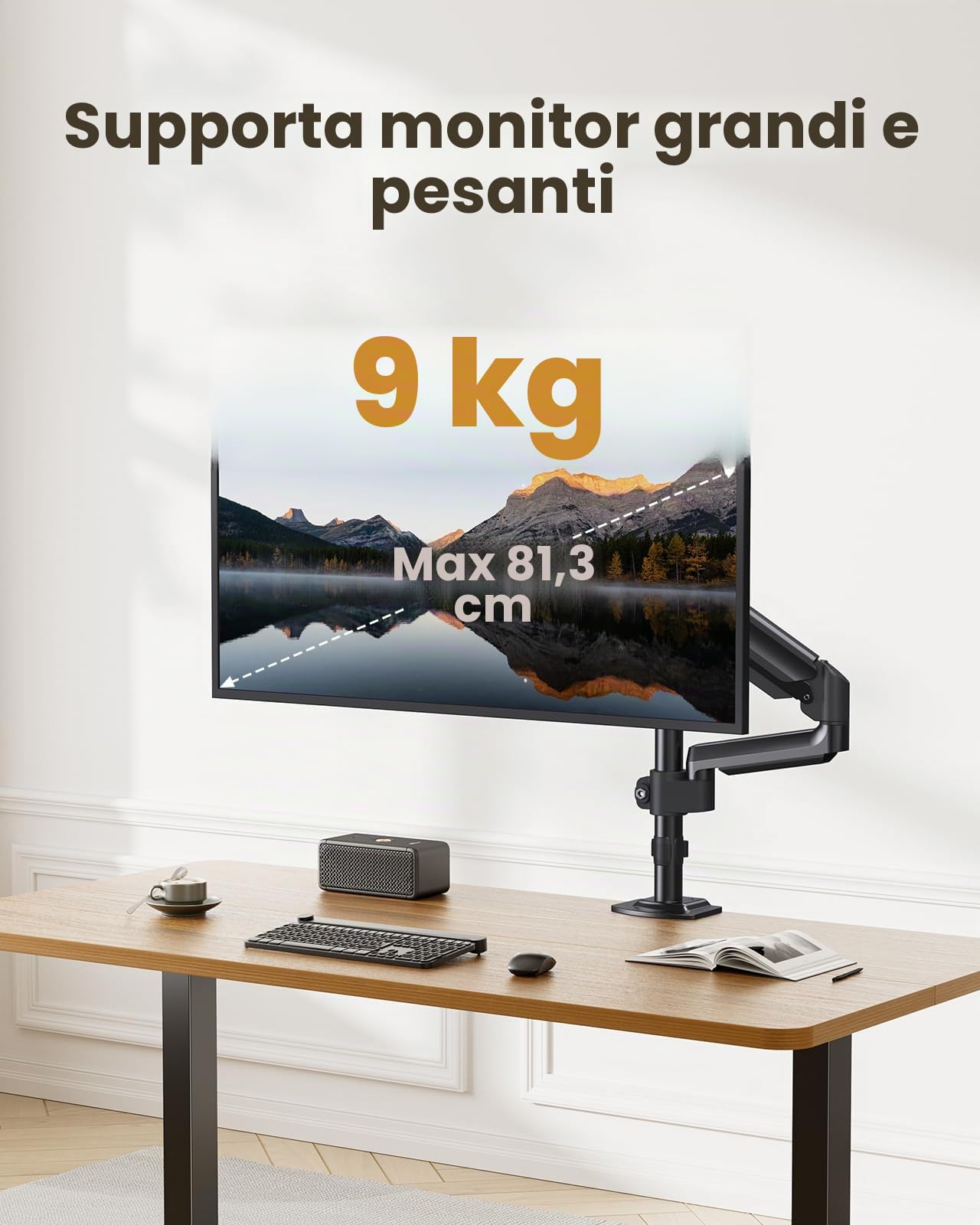 ErGear Supporto Monitor Singolo, Braccio Monitor Scrivania per PC da 13-32 pollici con Capacità di 9kg, Supporto Scrivania con Funzione Girevole/Inclinabile/Rotante, VESA 75x75 o 100x100mm