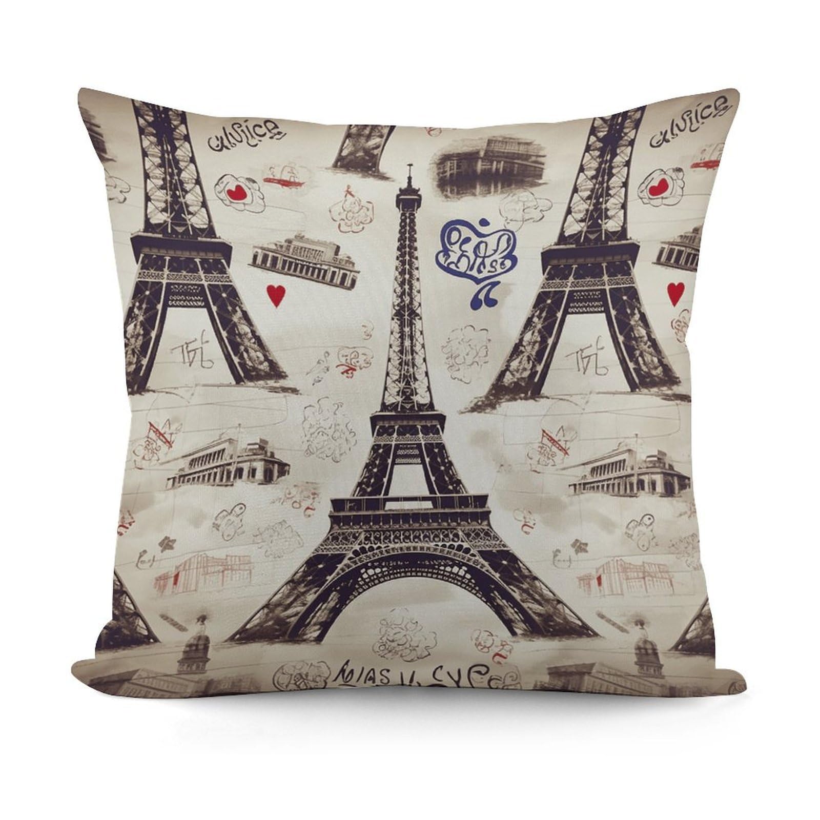 VstaDank French Paris Tour Eiffel Tower Pillow Covers Soft Plush Decorative Square Pillow Cover Modern Breathable Pillowcases Pillowcase with Invisible Zipper 18x18 Inches for Sofa Living Room