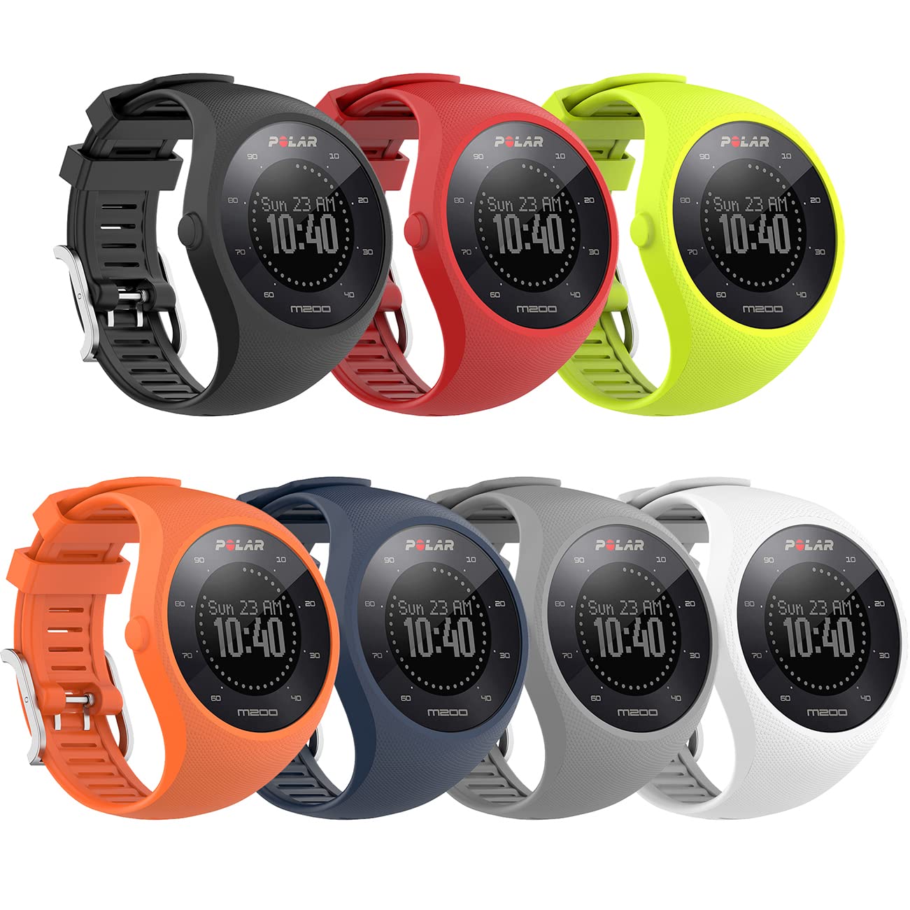 Bracelets compatibles avec Polar M200, bracelet de rechange en silicone souple réglable pour montre GPS Polar M200 pour homme et femme (noir)