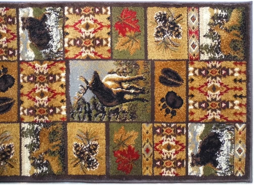 Area Rug Runner Wildlife Bear and Elk Scene (2 Feet 2 Inch X 7 Feet 2 Inch)