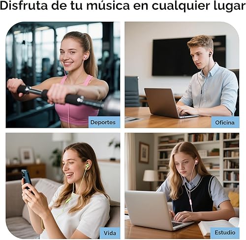 Miniatura 7 de Paquete de 5 auriculares con cable con micrófono, auriculares intrauditivos con graves pesados, auriculares de alta calidad de sonido compatibles