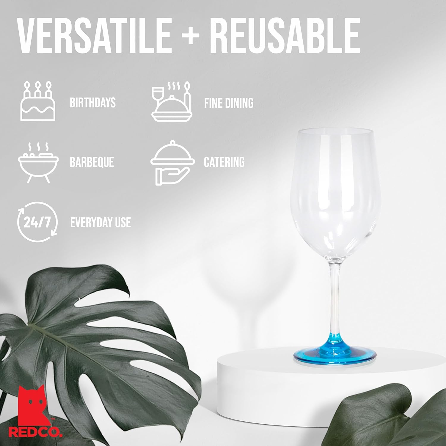 Red Co. Set of 6 Classic Clear Acrylic 12 Fl Oz Outdoor Wine Goblets with Colored Bases - Image 4