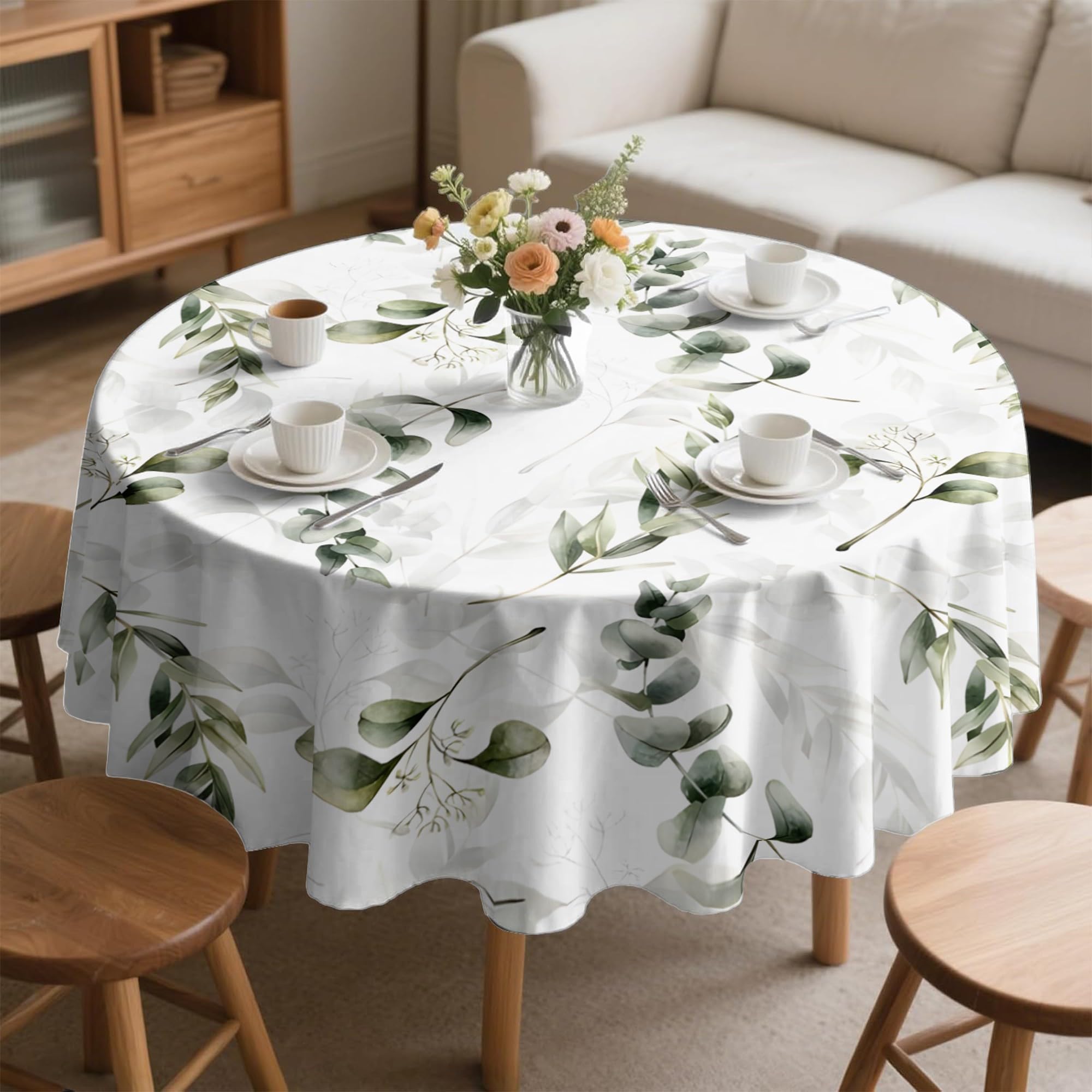 Nappe ronde aquarelle eucalyptus de haute qualité imprimé table