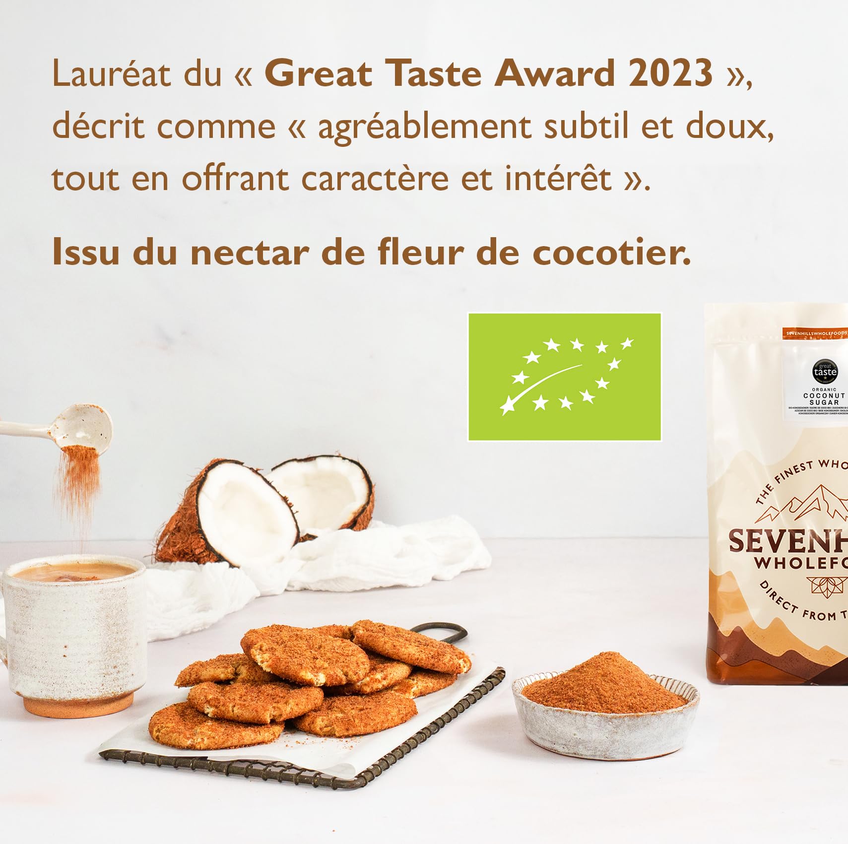 Sevenhills Wholefoods. Sucre de Fleur de Coco Bio 1,8kg, nectar de cocotier, pour boissons, desserts et pâtisseries, non raffiné, sans additifs, faible indice glycémique