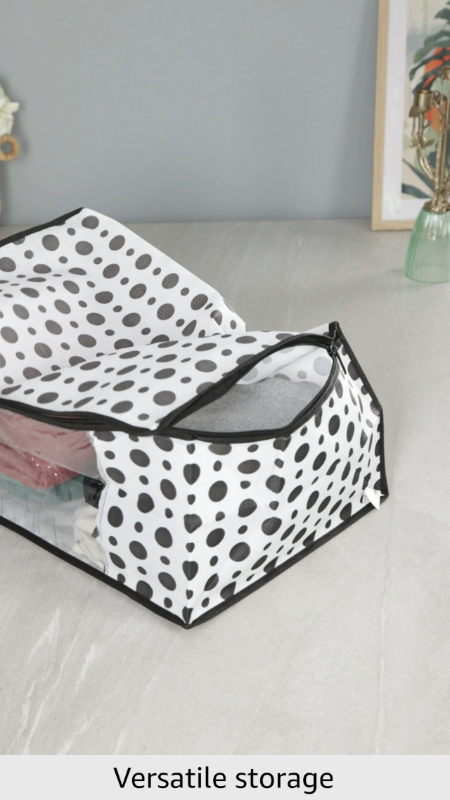 KuberIndustries Coprispalle Organizer Guardaroba 6 Pezzi - Extra Large, Tessuto Non Tessuto, Pois Nero E Bianco