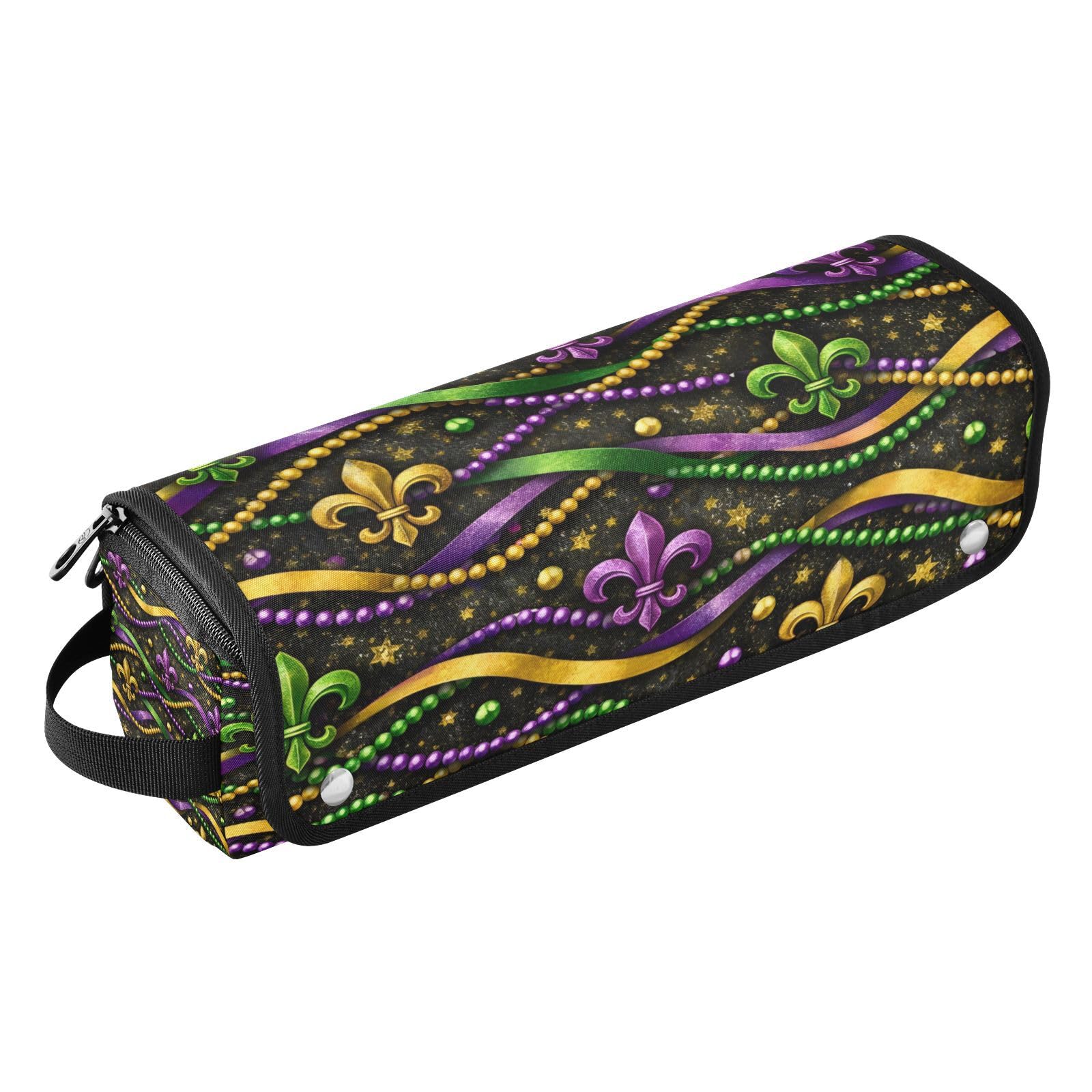 Mardi Gras Wavy Lines Hair Tools Travel Bag Portable Hair Accessory Organizer with Heat Resistant Mat 2 in