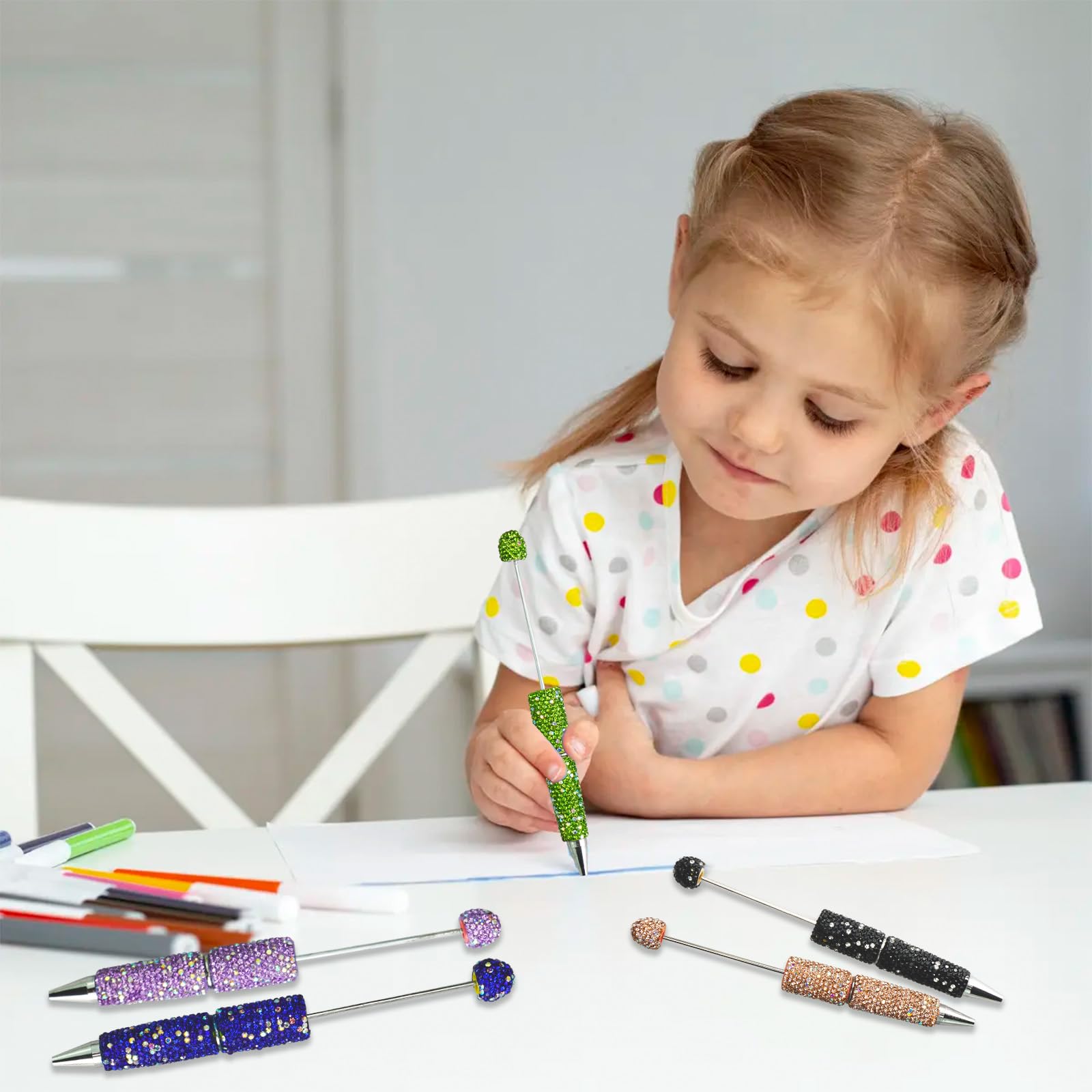 CEYAZYE 16 szt. brokatowych długopisów z koralikami, DIY pełny kryształ górski fantazyjny długopis dla kobiet, wielokolorowe zabawne diamentowe błyszczące długopisy luzem, prezenty dla dziewcząt modne