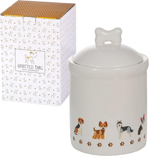 SPOTTED DOG GIFT COMPANY - Ceramic Storage Jar with Lid for Kitchen or Home Decor 1L - Dog Themed Gift for Dog Lovers Owners