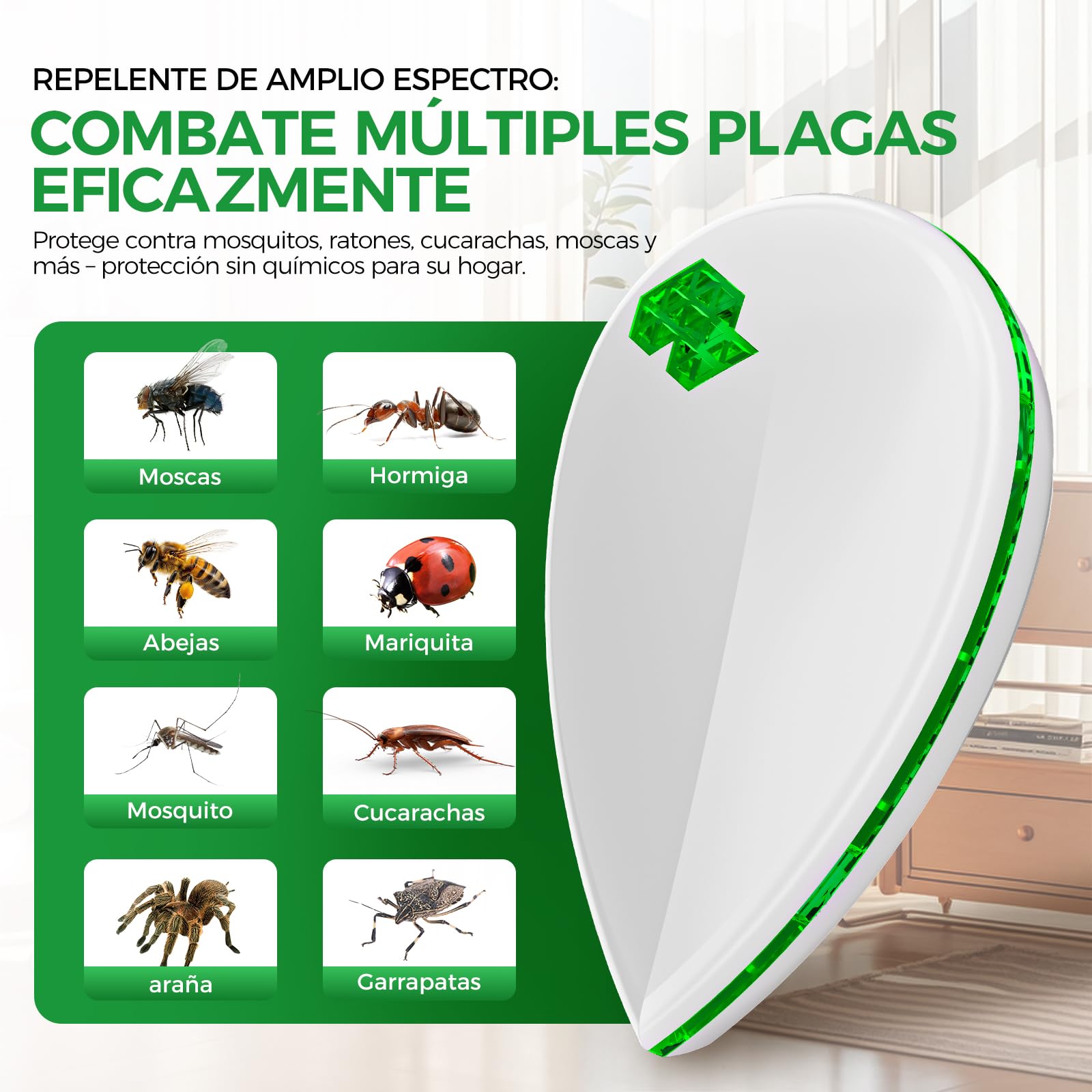 6 Pack Antimosquitos Electrónico Repelente Ultrasónico de Plagas - Repelente Mosquitos Ultrasónico 3 Modes Anti Cucarachas, Moscas,Ratones,Arañas,100% Inofensivo para Mascotas y Humanos