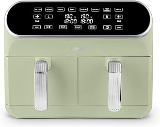Swan SD10519G Retro Dual Basket Air Fryer with Swan Cyclone Technology, LED Display, 8 Pre-Set Cooking Options, 8L, 1700W, Retro Green