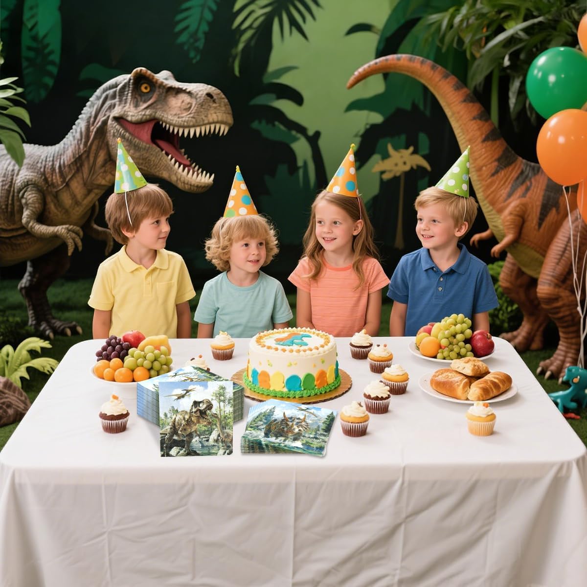80 Pcs Dinosaur Napkins 13 x 13 inch Dinosaur Party Napkins Decorations Dino Paper Napkins for Kids Boys Baby Shower Dinosaur Birthday Party Supplies
