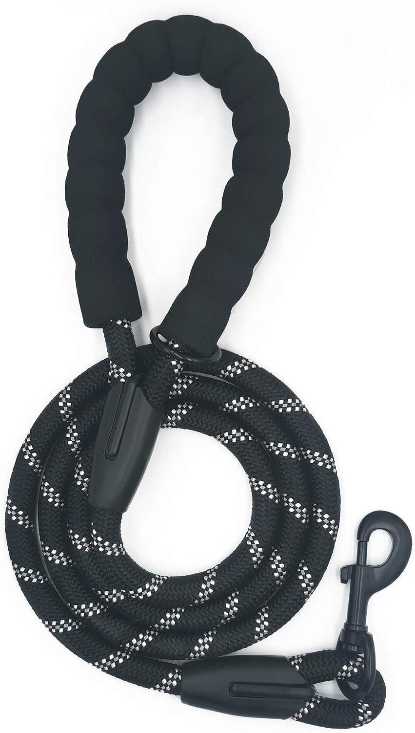 5 FT Strong Dog Leash with Comfortable Padded Handle and Highly Reflective Threads for Medium and Large Dogs (Black,5 FT)