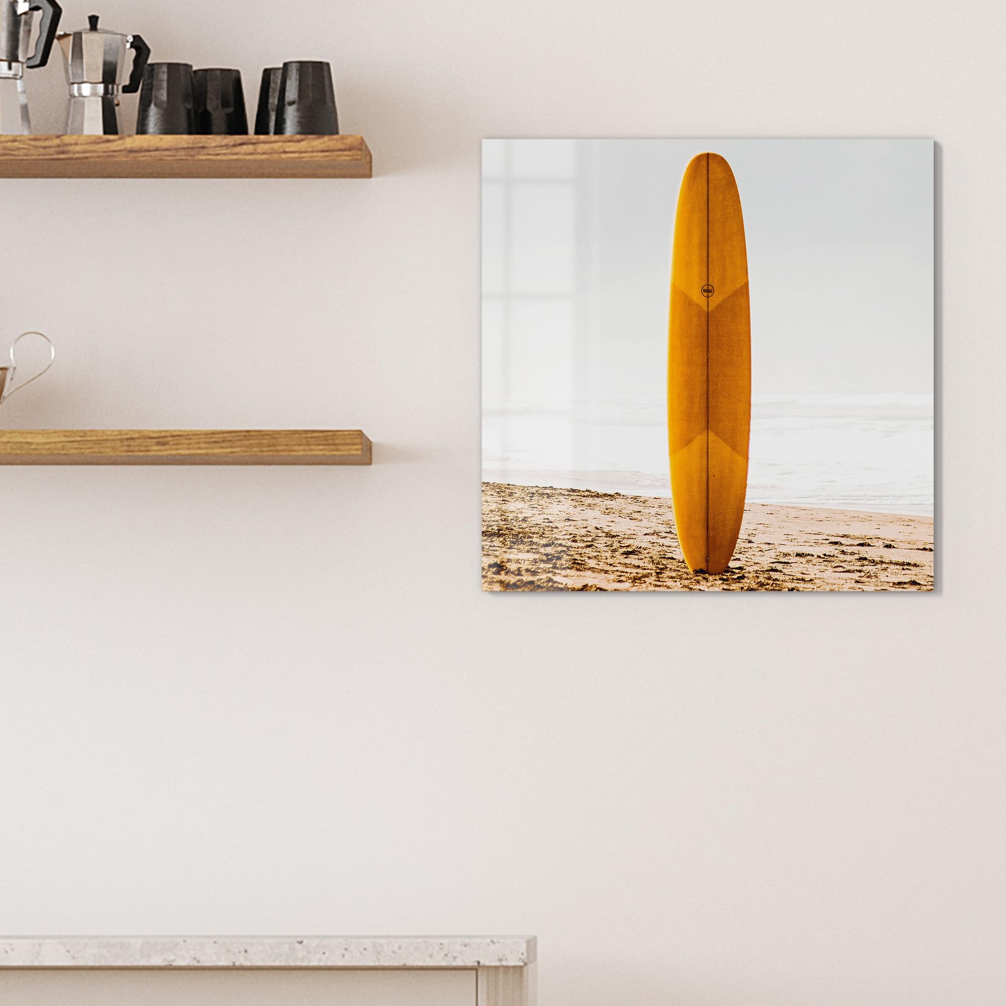 Szklana tablica magnetyczna | wymiary 50 x 50 cm | motyw "Złoty sen surfowania" | tablica memo ze szkła | tablica magnetyczna z magnesami, długopisem i chusteczką do kuchni i biura | tablica