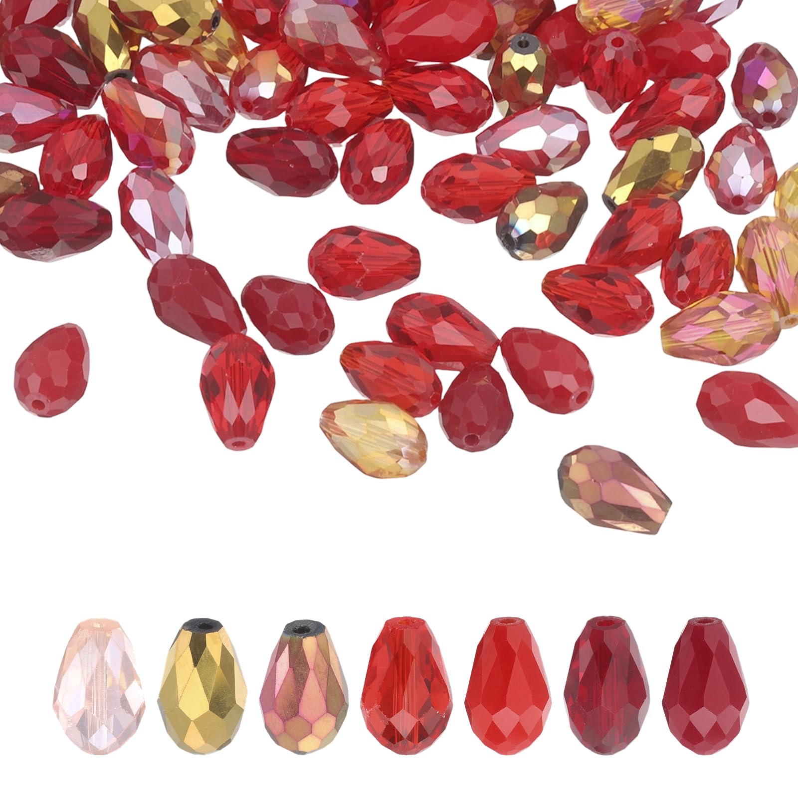 sourcing map 50 PCS Teardrop Crystal Glass Beads, 10x15mm Faceted Shape Crystal AB for Necklace Bracelet Earrings DIY Jewelry Crafts Making Supplies, Red