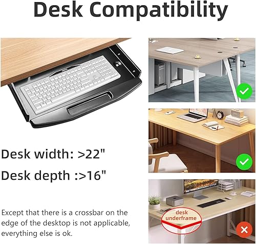 Miniatura 6 de Bandeja de teclado de acero sólido para debajo del escritorio, con plataforma giratoria para ratón de 360, estante para teclado deslizante, soporte